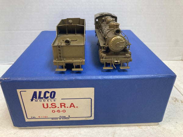 ALCO Models HO Scale Brass U.S.R.A. 0-6-0 Steam Locomotive & Tender