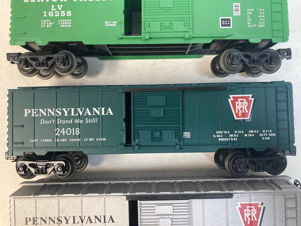 Lionel Fallen Flags Box Car Set of 3 (Pennsylvania, Lehigh Valley) - O Scale - Good