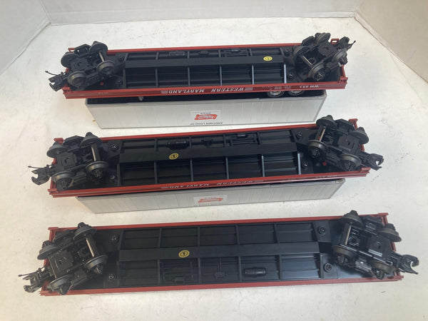 MTH Premier Western Maryland Flatcars w/ Old German Beer Trailers (3) O Scale