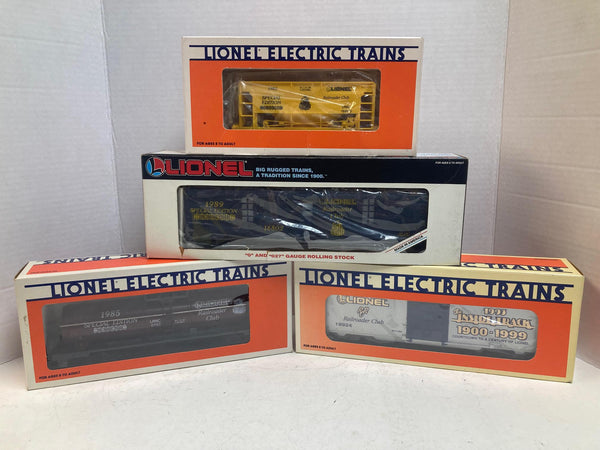 Lionel Railroader Club Lot of 4 Cars (1985–1993) Tank, Hopper, Tool & Boxcar – LRRC Special Edition w/ Boxes