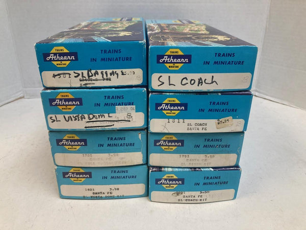 Athearn HO Santa Fe 8-Car Passenger Lot - 5 Kadees - 4 Built / 4 Partially Built Kits