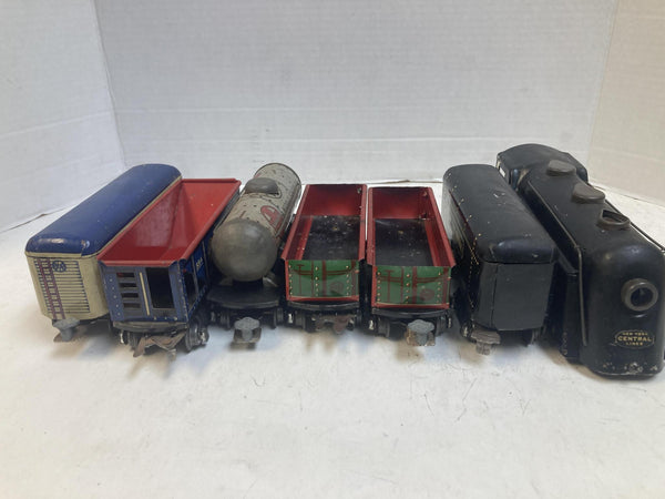 Marx Prewar O Gauge Commodore Vanderbilt Steam Loco Set - NYC Tender & 5 Tin Cars (Tab Couplers)
