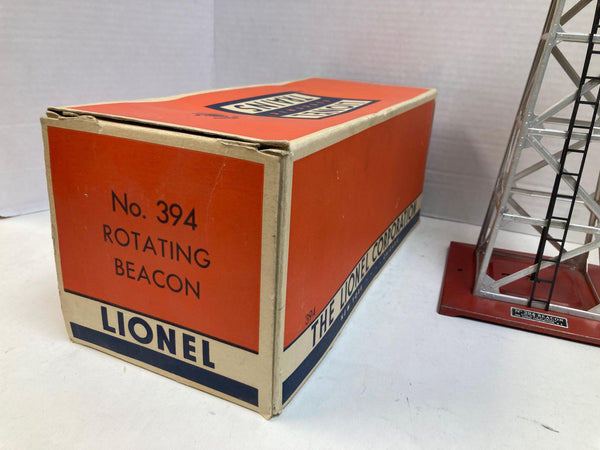 Lionel No. 394 Rotating Beacon Tower RARE Red Base Silver w/Box & Instructions