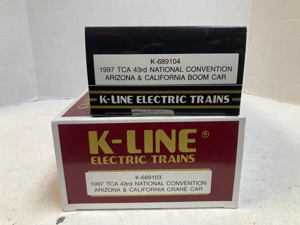 K-Line TCA 43rd National Convention Arizona & California Crane & Boom Car Set K-689103 / K-689104 – 1997 – LNIB