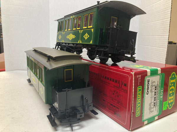 LGB 2-Car Passenger Set 3060 – Custom W.C.R.R. “Kathryn” & “April” Lettered Cars – G Scale – Excellent