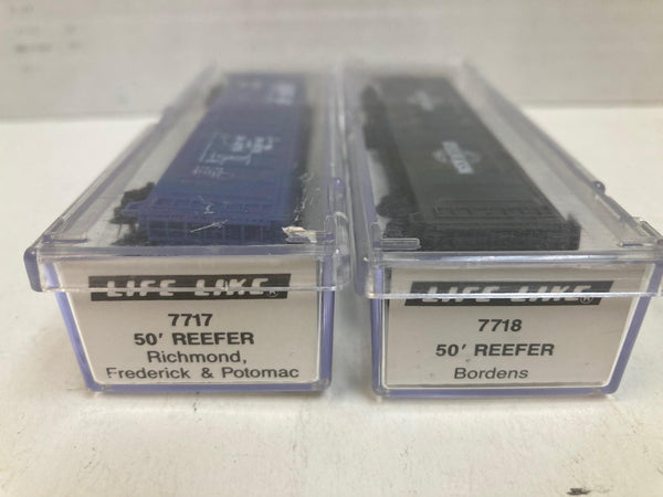 Life-Like 50' Reefers Lot of 2 – 7717 Richmond Fredericksburg & Potomac + 7718 Bordens Farm Products – N Scale