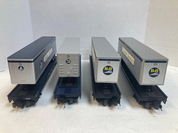 MTH Premier O Scale B&O Flatcars w/ Trailers (4) 7562 7568 9132 9920 Trailer Service