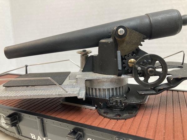 G Scale Flatcar “Baltimore & Ohio #8408” w/ Custom Metal Cannon Load – Functional Gears & Cranks