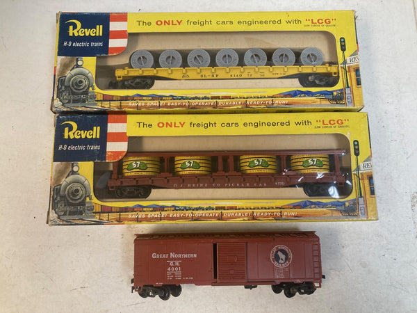Vintage Revell HO 3-Car Lot - Heinz Pickle, Frisco Cable Reel, GN Boxcar - VG