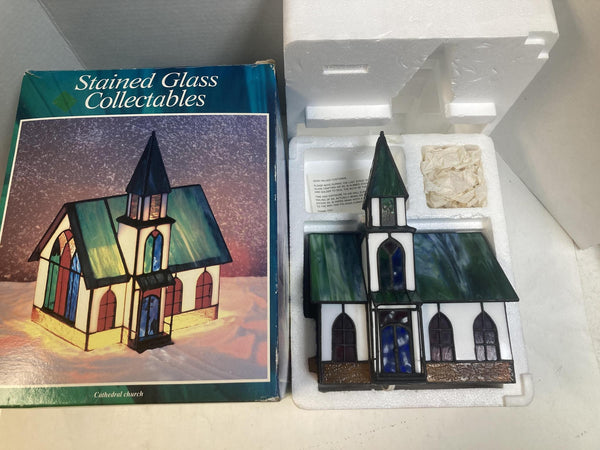 Holiday Creations Stained Glass Collectables Cathedral Church Lighted Vintage