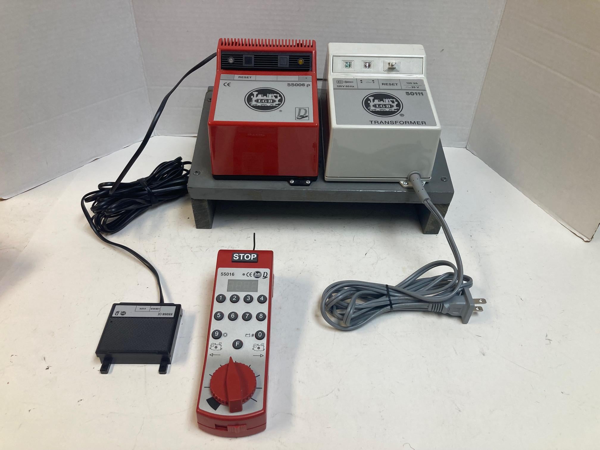 LGB 55016 Remote (Missing Wire) + LGB 55006P, 50111 Transformer, 55056, w/ Wooden Stand