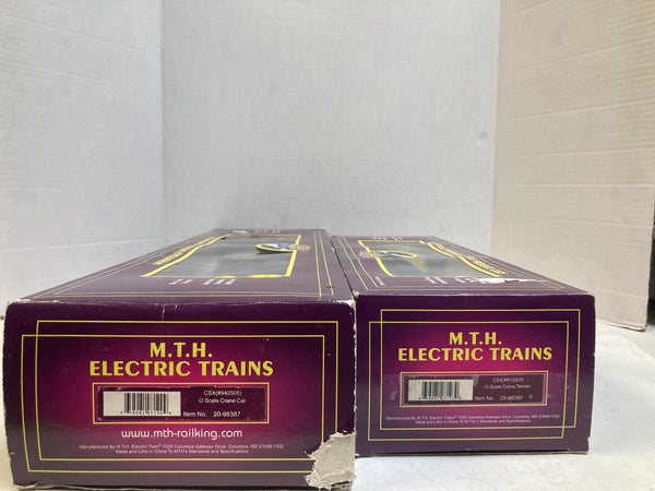 MTH Premier O Scale CSX Crane Car & Crane Tender Set 20-98387 & 20-98390 Boxed