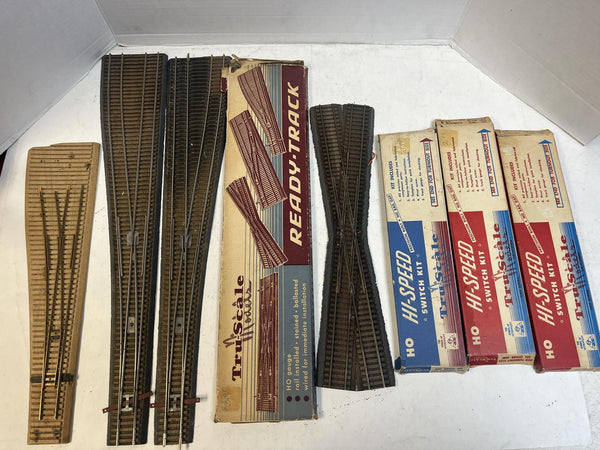 Vintage Tru-Scale HO Gauge Track Switch Lot - Built & Kits (8 Turnouts + Crossing)