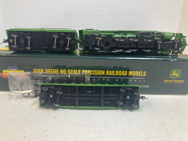 John Deere HO Scale Steam Locomotive & Tender + 40′ Flat Car w/ 2 John Deere GP Tractors – Good Cond., Runs Great, DCC-Ready