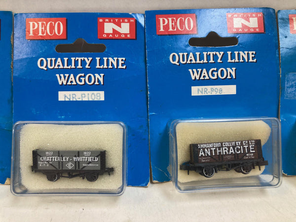 Peco N Scale Quality Line Wagon Lot of 4 – Cranmore, Chatterley Whitfield, Anthracite, SR