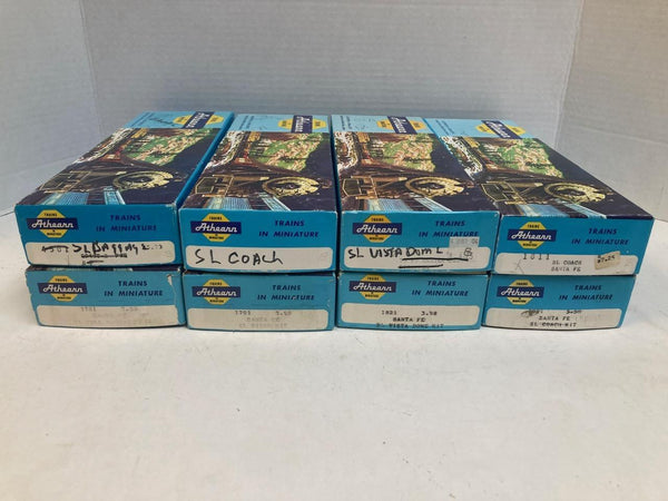 Athearn HO Santa Fe 8-Car Passenger Lot - 5 Kadees - 4 Built / 4 Partially Built Kits
