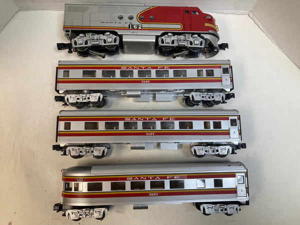 Lionel “The Chief” Santa Fe Passenger Train Set – 162 Loco, 3155, 3157, 3261 Cars – Lights Work – Conventional Power – No Box