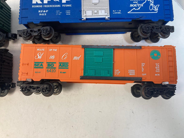 Lionel Fallen Flags Box Car Set of 4 (Seaboard, SCL, RF&P) - O Scale - Good