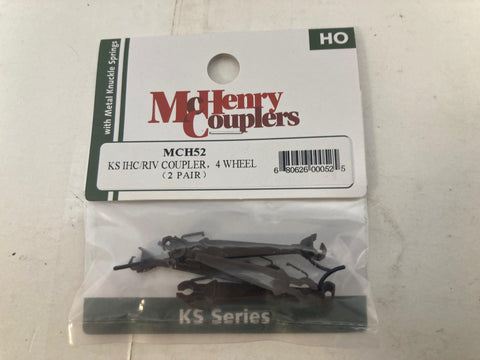 McHenry Couplers MCH52 HO Scale Knuckle KS Series IHC/RIV Long Coupler, 4 Wheel (2 Pair)