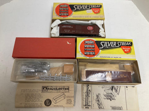 SILVER STREAK/RED BALL HO Scale Box Car Kits, (2) Brand New (1) Pre-Assembled. UP, B&O, MFG