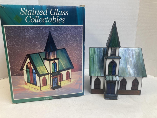 Holiday Creations Stained Glass Collectables Cathedral Church Lighted Vintage
