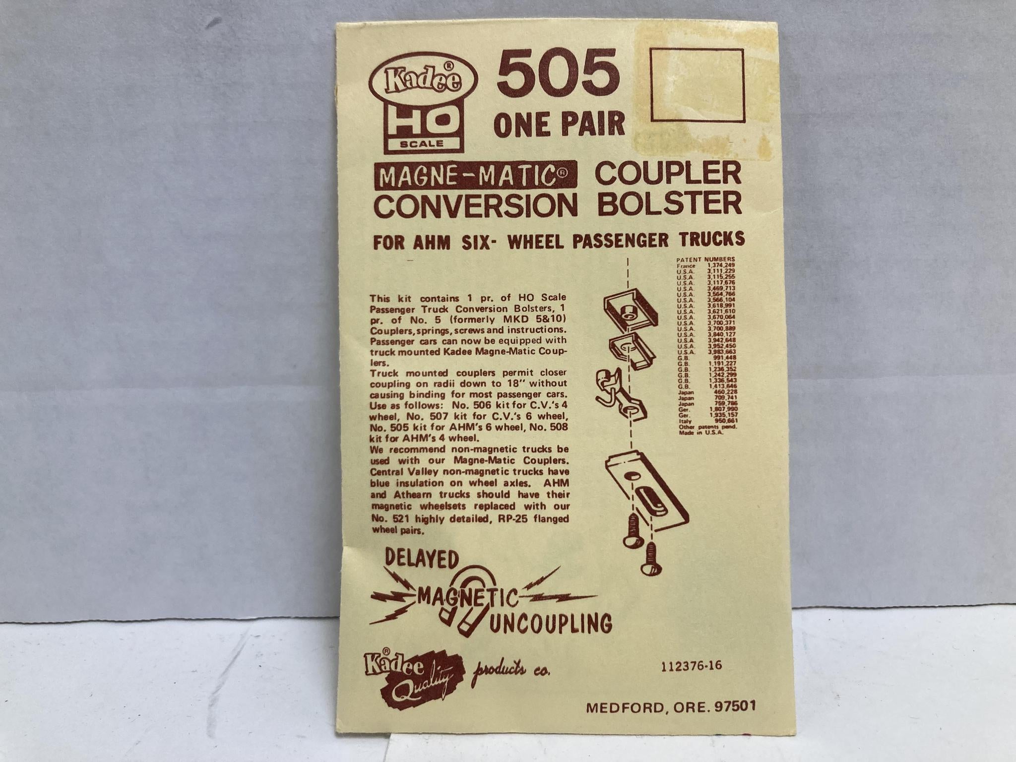 Kadee Magne-Matic Coupler Conversion Bolster HO (#505) For AHM Six-Wheel Passenger Trucks