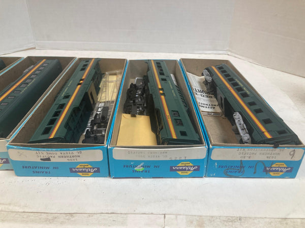 COMPLETE Lot of 6 Athearn Blue Box HO Northern Pacific Passenger Cars - 2 Kits + 4 Built