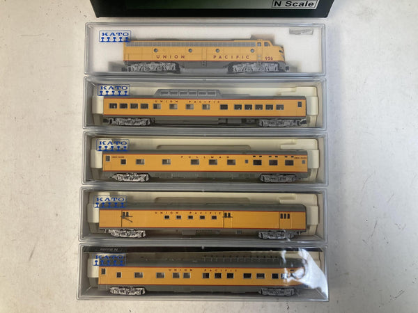 Kato N Scale Union Pacific Passenger Train Set – E9A Locomotive & Smoothside 4-Car Passenger Set B (New)