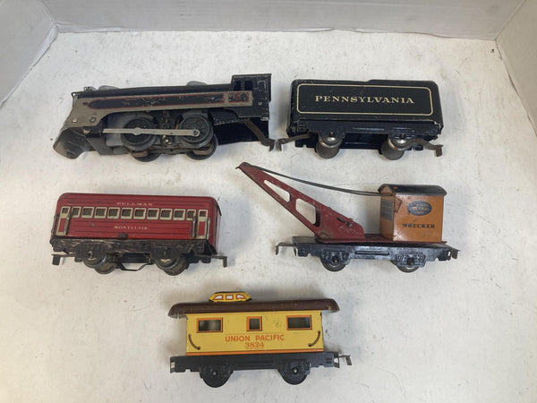 Marx Prewar O Gauge Commodore Vanderbilt Steam Loco Set - Pennsylvania Tender & 3 Cars (Tab Couplers)