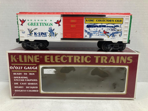 K-Line K90004 KCC Christmas Box Car – O/O-27 Gauge, Die-Cast Trucks - Very Good Condition
