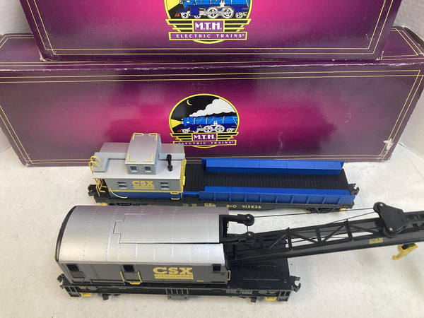 MTH Premier O Scale CSX Crane Car & Crane Tender Set 20-98387 & 20-98390 Boxed