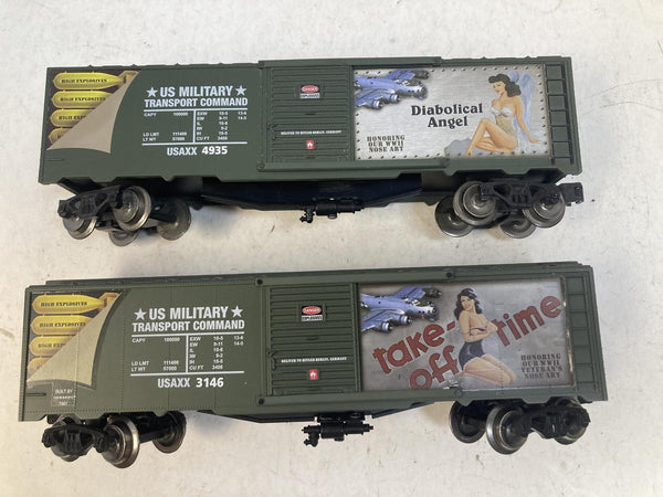 Menards O Scale WWII Veteran Nose Art Boxcar Lot (Diabolical Angel & Take Off Time)
