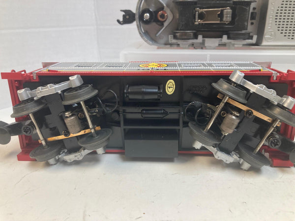 O Gauge Santa Fe Lot – Lionel 170 Loco, MTH Caboose 1604, K-Line Boxcar 6411051 – Red/Yellow/Grey
