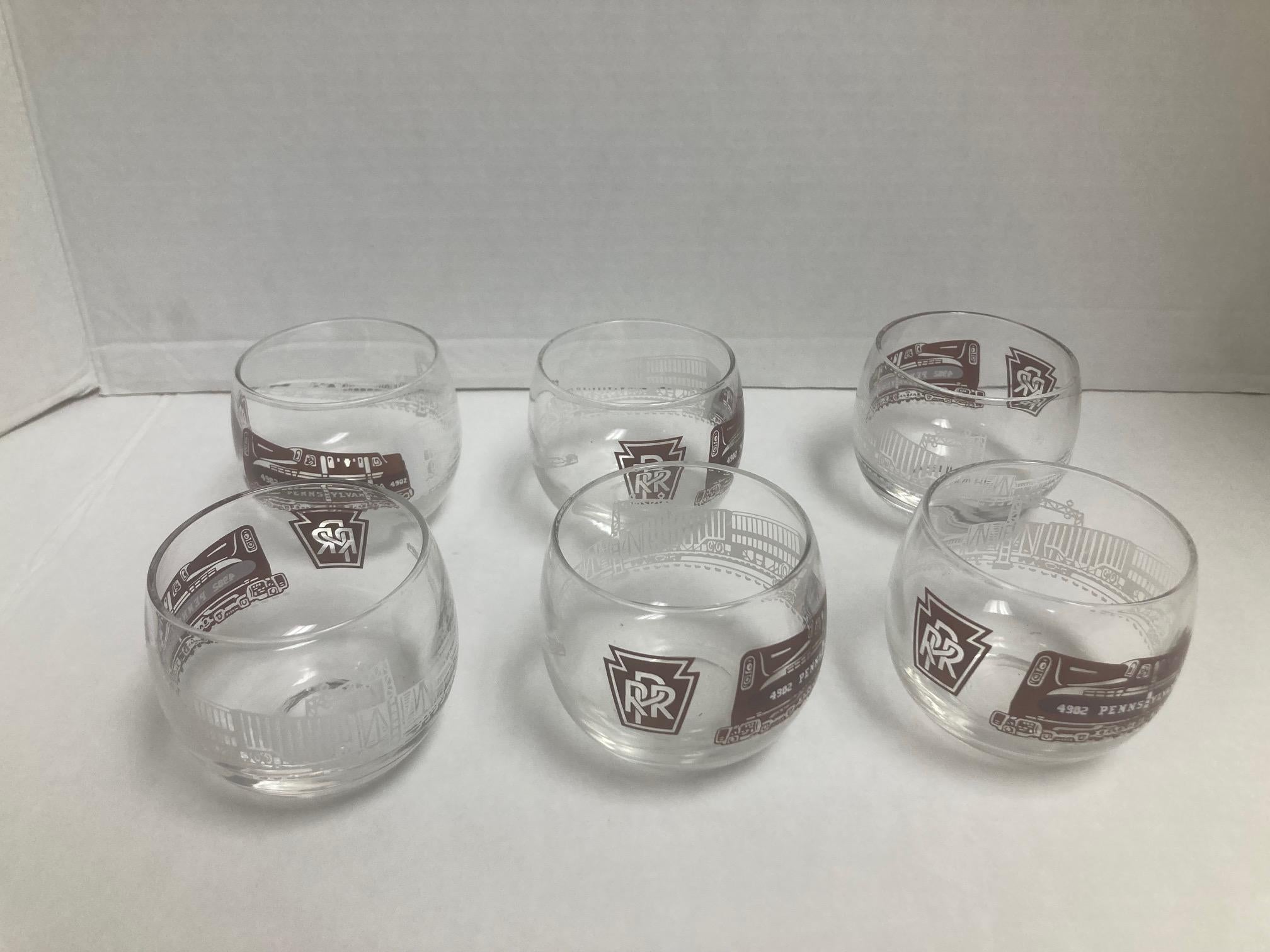 Vintage Pennsylvania Railroad PRR 5oz Roly Poly Bar Liquor Whiskey Glasses, set of 6