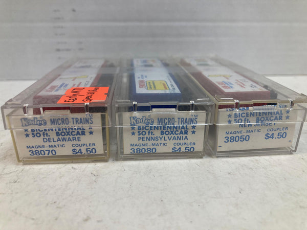 Kadee Micro-Trains Bicentennial 50’ Boxcar 3-Pack – Delaware 38070, Pennsylvania 38080, New Jersey 38050 – N Scale LNIB