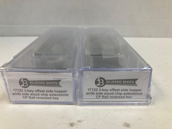 Bluford Shops N Scale CP Rail 3-bay Offset Side Hopper 2 pack w/rib side wood chip extensions (17122)