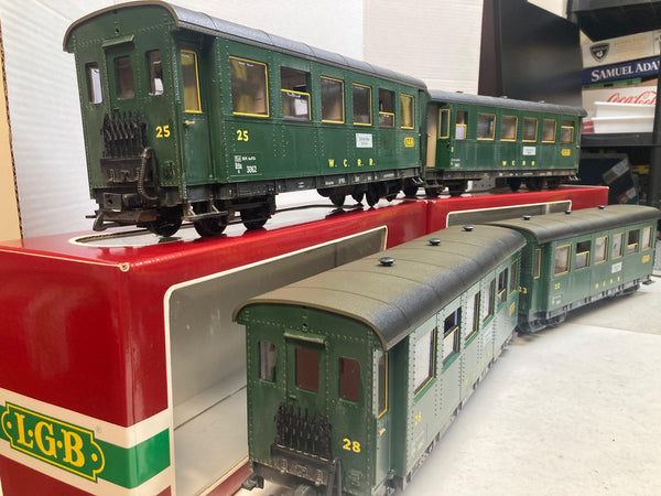 LGB 4-Car Passenger Set 3062 (#22, 23, 25, 28) Custom Weathered W.C.R.R. – G Scale – Very Good