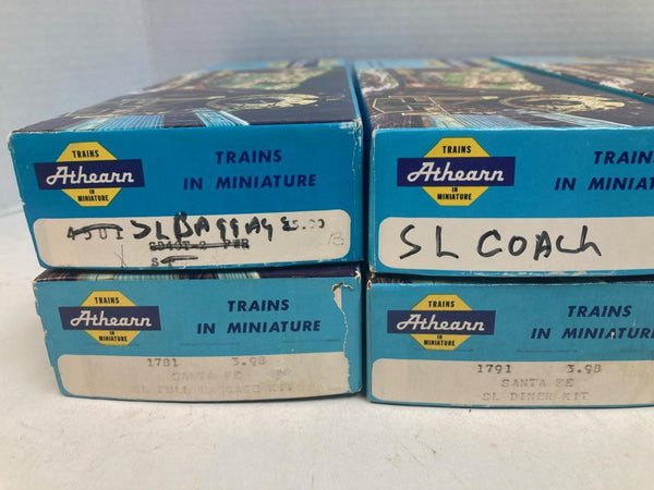 Athearn HO Santa Fe 8-Car Passenger Lot - 5 Kadees - 4 Built / 4 Partially Built Kits