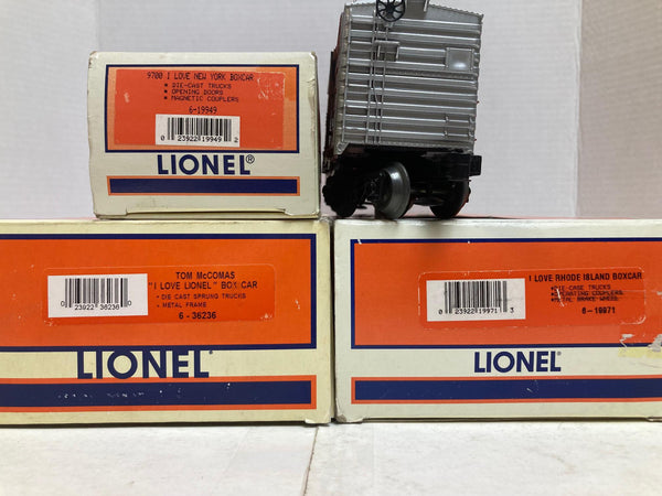 Lionel "I Love" Car Lot: Lionel 36236, NY 19949, NV 19926, RI 19971