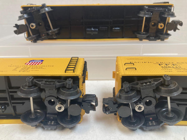 K-Line O Scale Union Pacific Pacific Fruit Express Yellow Boxcar 3-Pack #200440 #200447 #200450 – Good Condition No Box