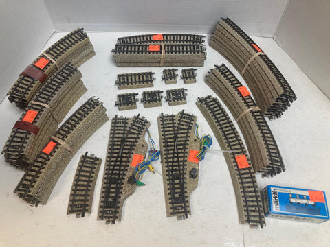 50 Piece Marklin Track Lot: Includes 2 Switches, 36 Curves, 11 Straights, 1 Switch controller // German Made