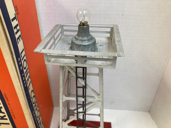 Lionel No. 394 Rotating Beacon Tower RARE Red Base Silver w/Box & Instructions