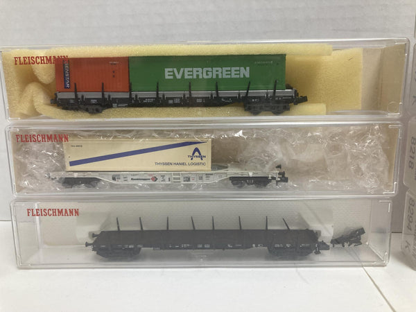 Fleishmann N Scale Bundle: (7 Count) Long Flats cars, Boxcars, Gondola, Flat car