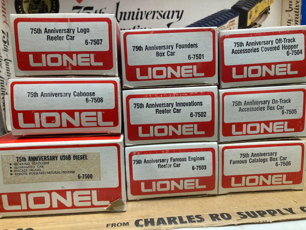 Lionel 75th Anniversary Set: U36B Diesel, Caboose, & 7 Cars (6-7500)-(6-7508)