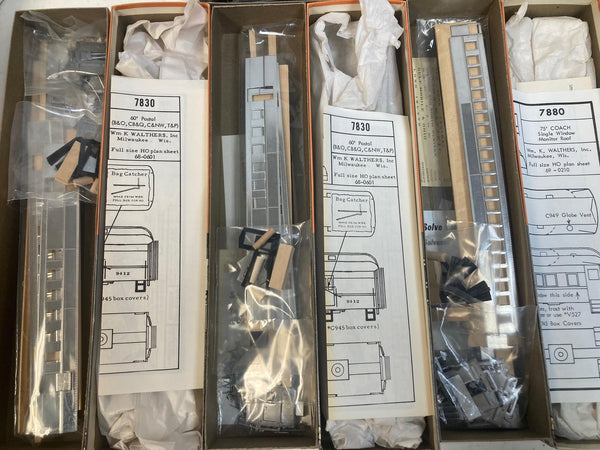 Lot of 5 Walthers HO Scale Passenger Car Kits - Postal, Coach, Baggage - NOS