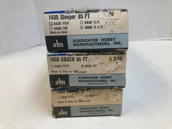 AHM HO Wabash/Indiana 3-Car Lot - "Paw Paw" Pullman - Kadees - 1935 Streamline