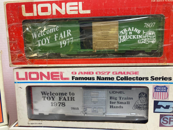 Lionel Toy Fair Boxcar Lot: Years 77, 78, 93, 99, 00, 03/100th Anniversary BC (6-7807, 7815, 19923, 19977, 19989, 29910)