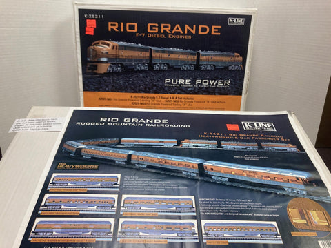 K Line K-25211 Rio Grande F-7 Diesel Engines A-B-A Set + K-44211 Rio Grande Railroad Heavyweight 6-Car Passenger Set