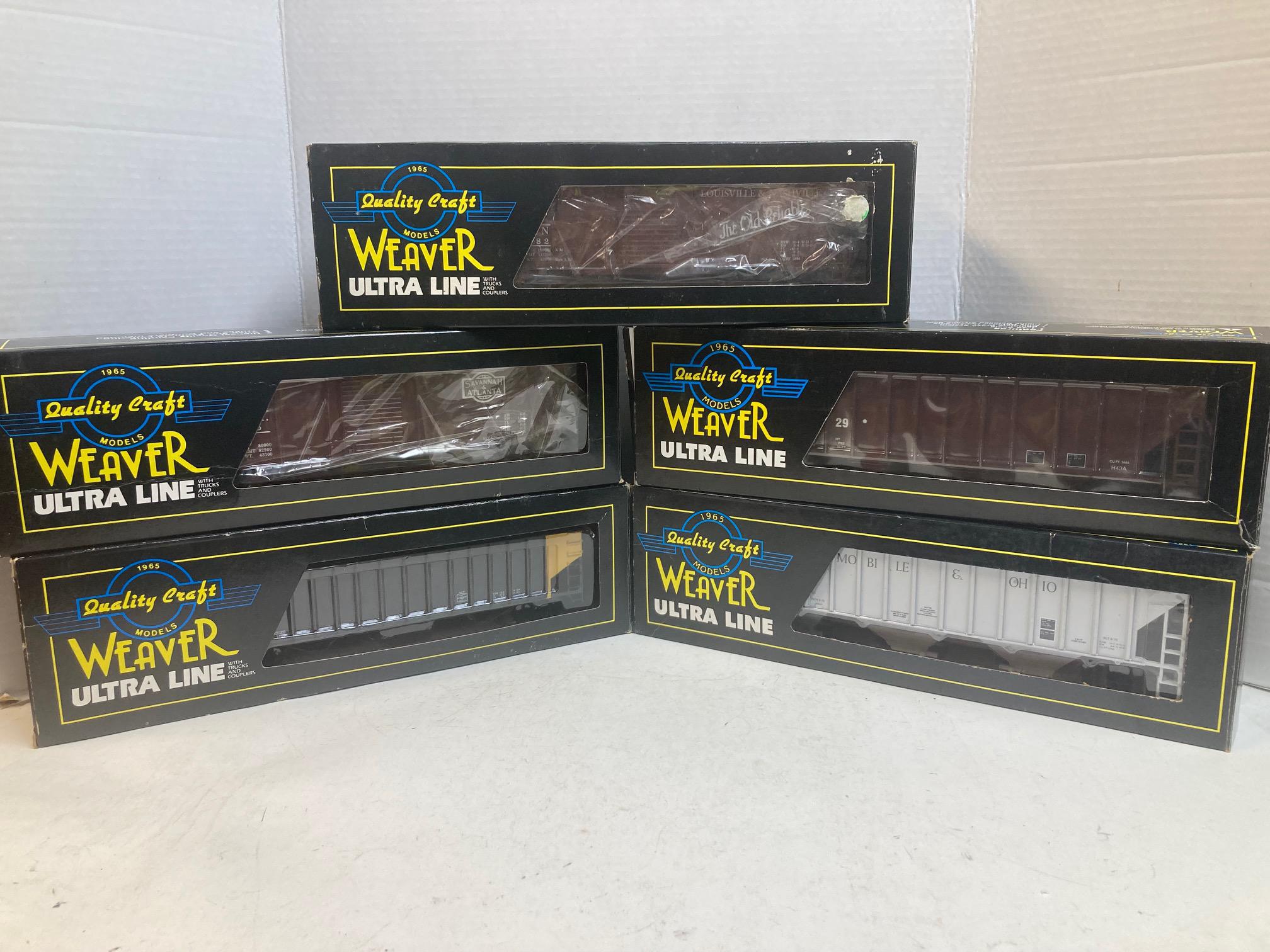 “5-Car Weaver Lot – Coal, Grain & Boxcars – Diverse Road Names – O Scale 3-Rail”