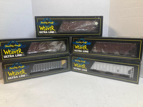 “5-Car Weaver Lot – Coal, Grain & Boxcars – Diverse Road Names – O Scale 3-Rail”